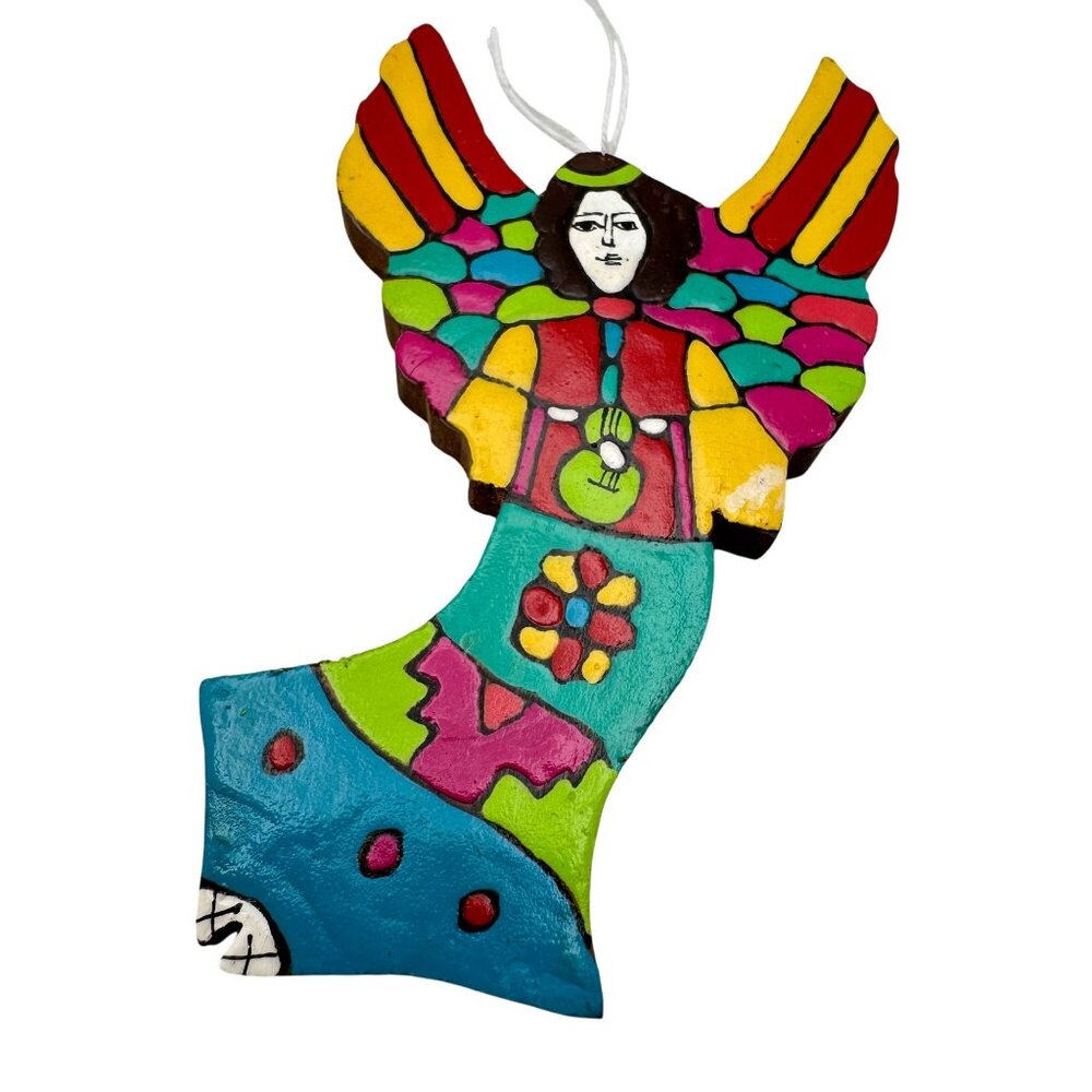Hand-Painted Salvadoran Angel Wall Hanging Vtg